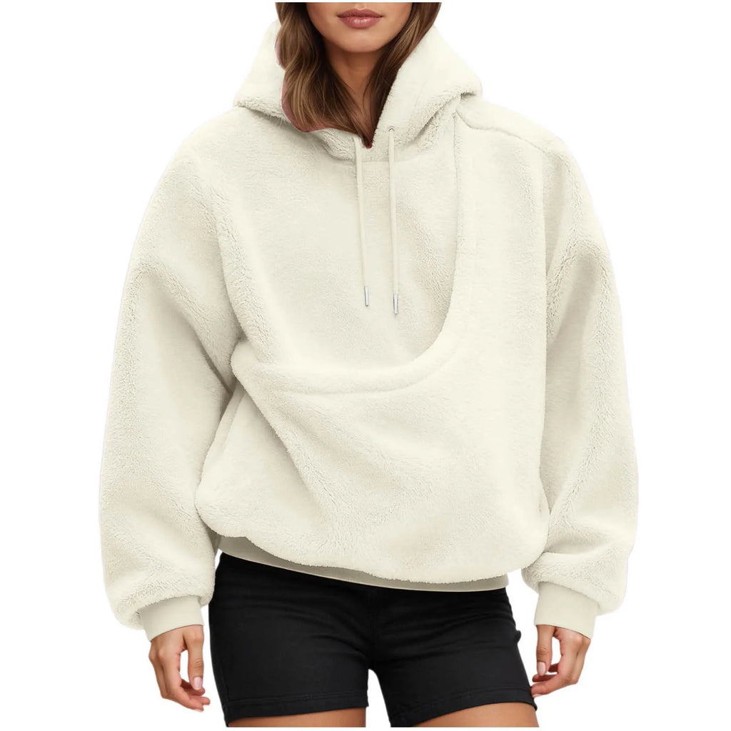 Cozy cream pet carrier hoodie with a spacious pouch for small pets, perfect for walks and outings