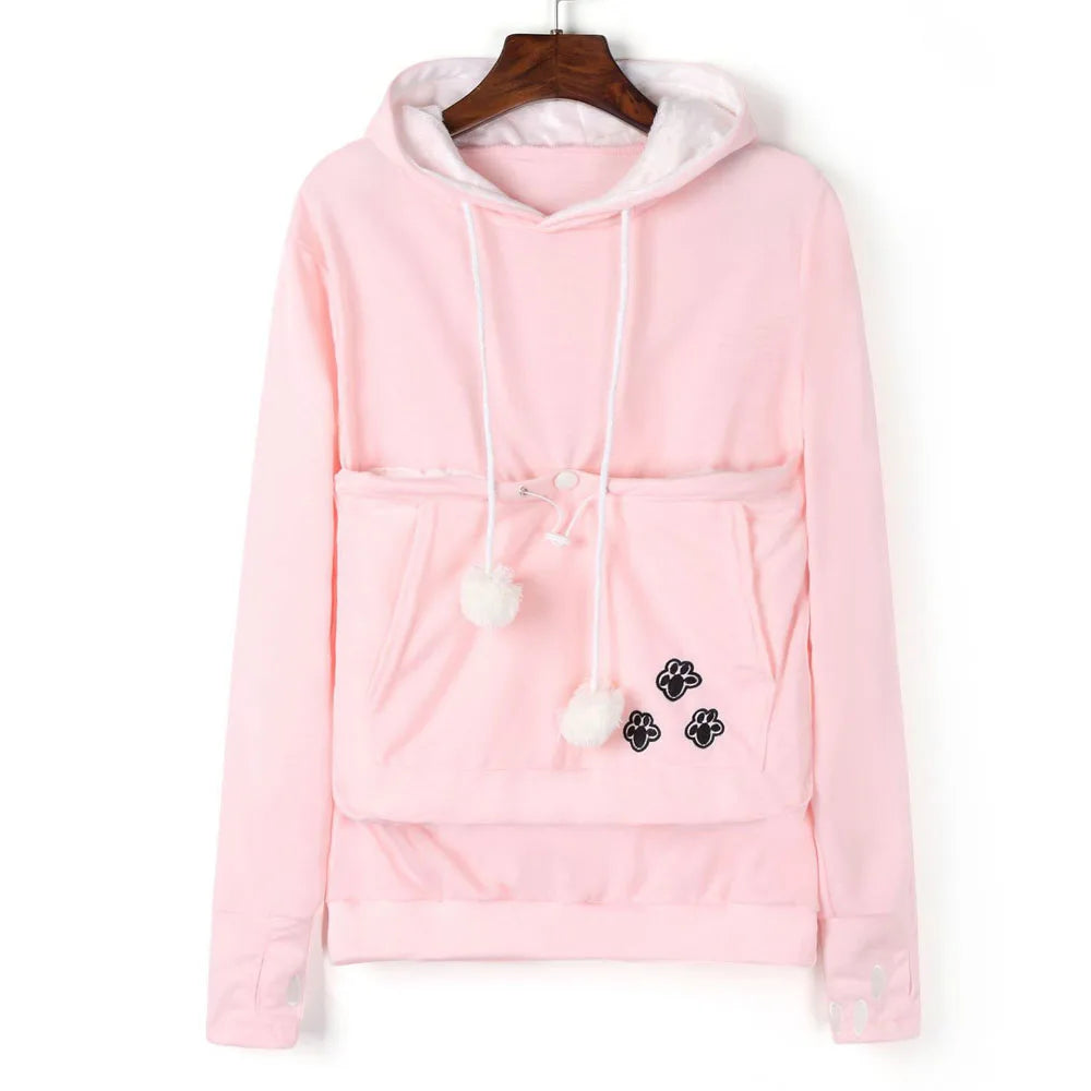 Pink Pet Carrier Kangaroo Sweatshirt with Front Pocket for Pet Comfort and Style