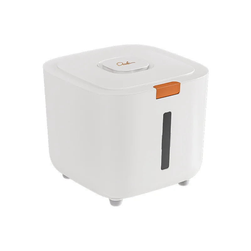 White pet food storage barrel with window for convenient pet food management