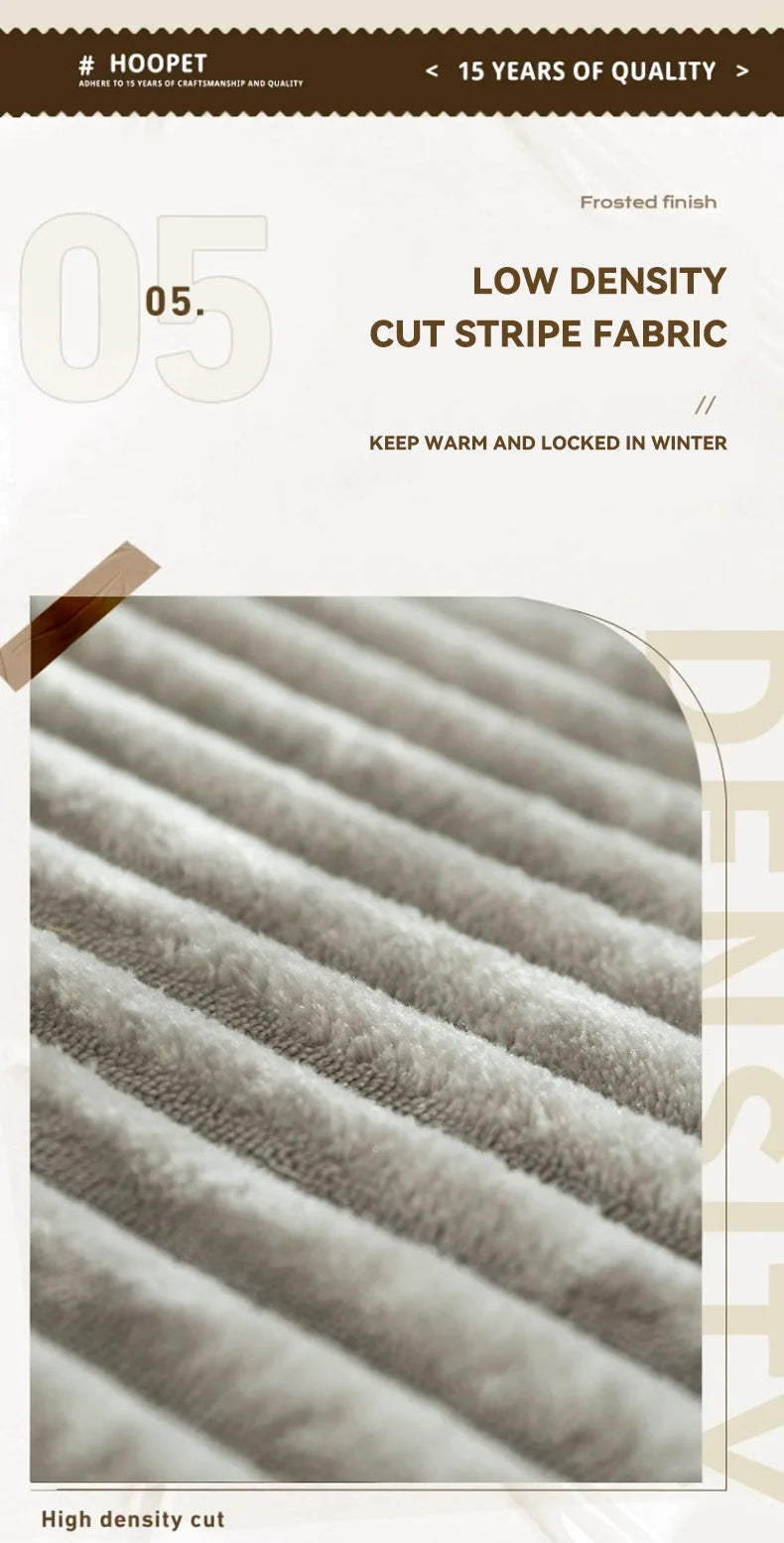 Close-up of low density cut stripe fabric for cozy dog sofa bed for winter, ensuring warmth and comfort