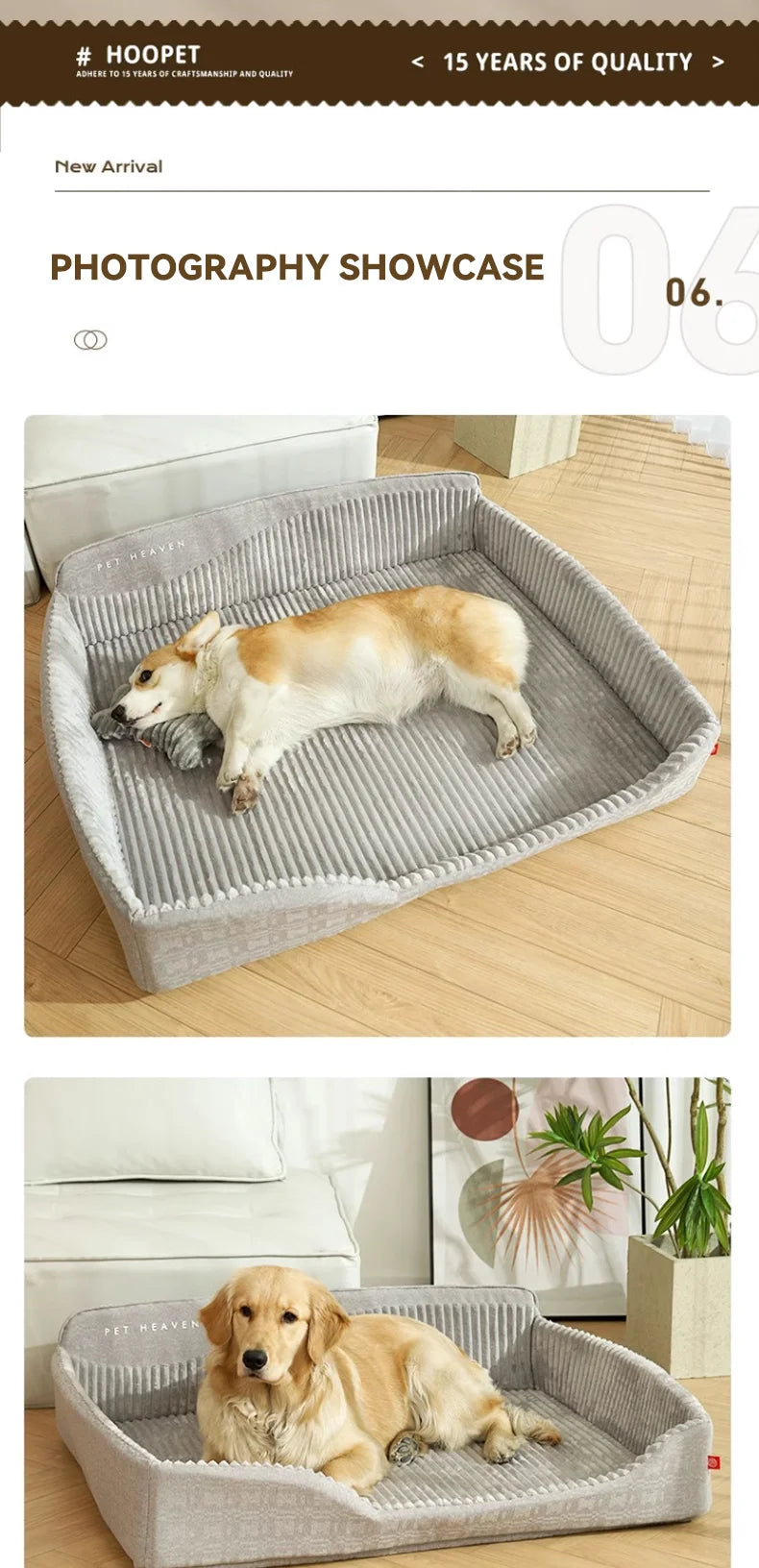 Cozy dog sofa bed for winter in grey with soft, plush interior for ultimate pet comfort