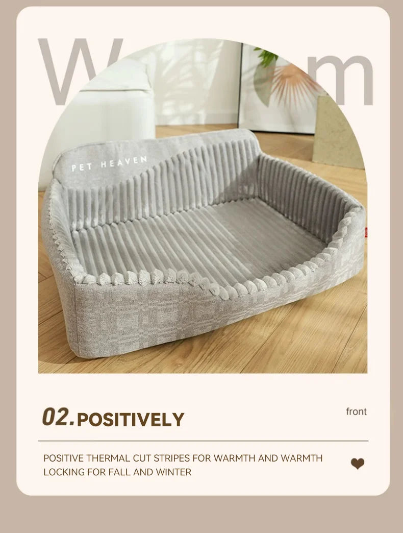 Cozy dog sofa bed for winter with thermal cut stripes for added warmth and comfort