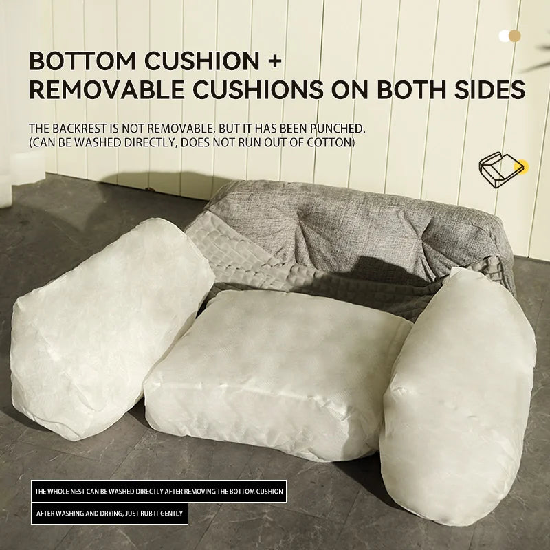 Cozy dog sofa bed for winter with removable cushions and washable bottom cushion