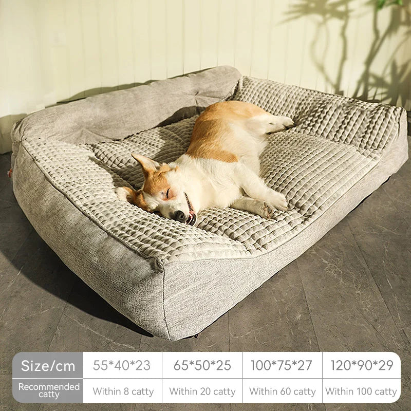 Cozy dog sofa bed for winter in light gray with plush cushioning for ultimate pet comfort