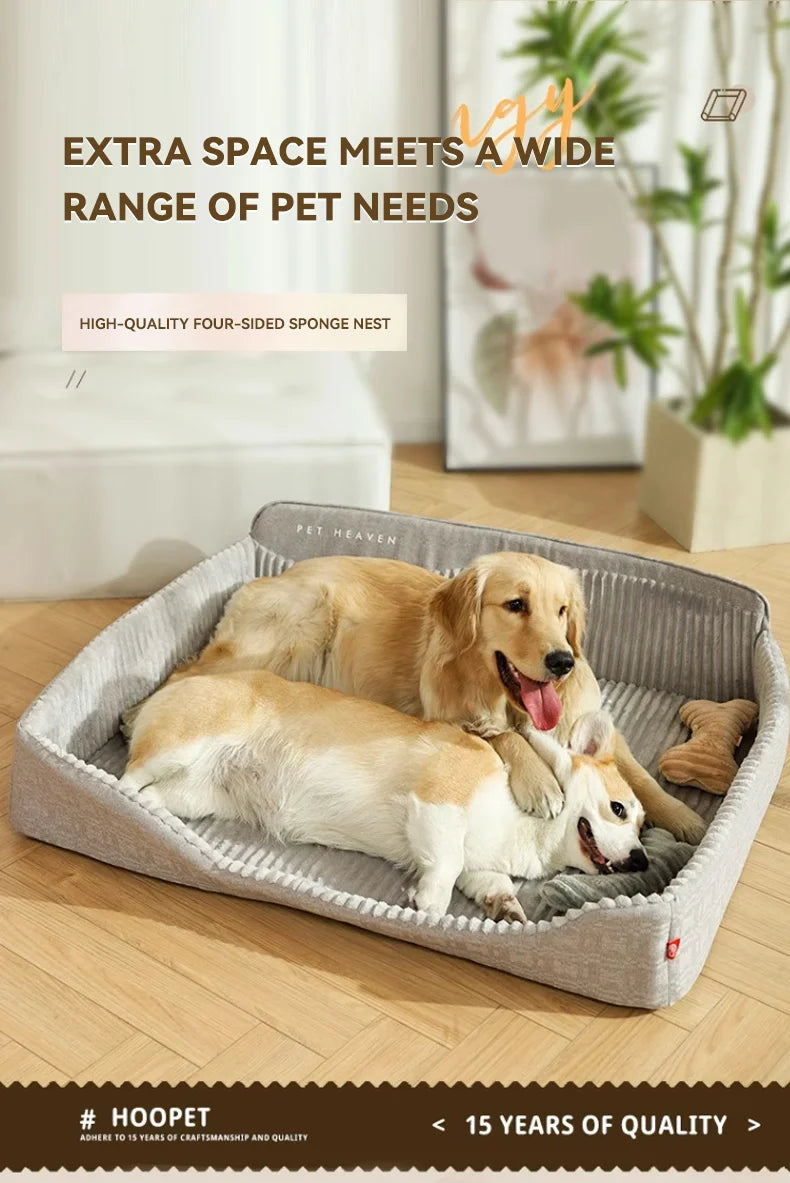 Cozy dog sofa bed for winter featuring a four-sided sponge design for maximum comfort and support