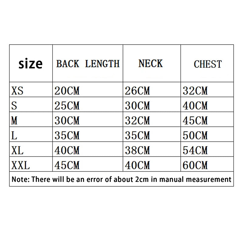 Zoomies & Co pet karate costume Halloween size chart showing measurements for back length, neck, and chest