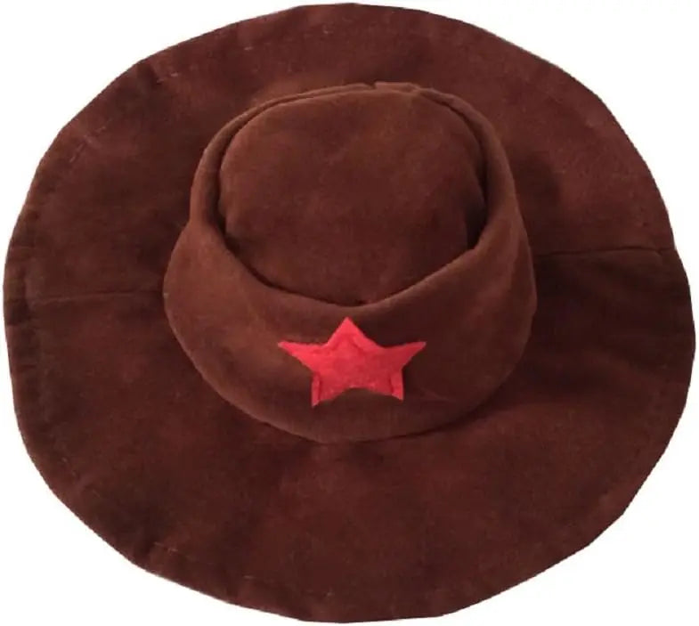 Brown pet sheriff costume hat for cats and dogs with a red star, perfect for playful pet dress-up