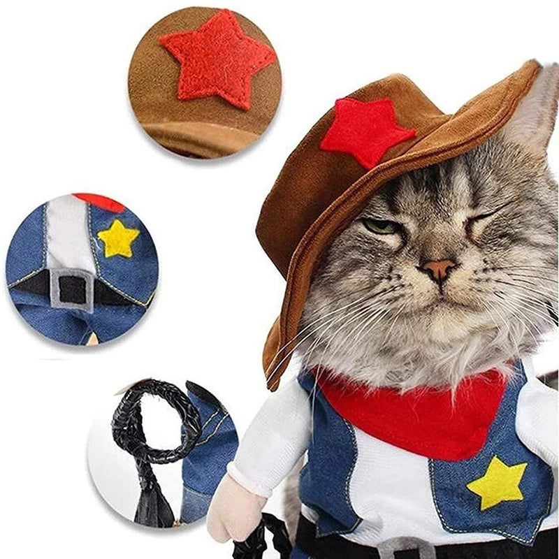 Cute pet sheriff costume for cats and dogs with a star badge and cowboy hat for fun dress-up