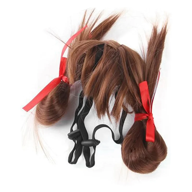 Pet wig for Christmas holiday with red ribbons, perfect for festive pet photos and celebrations
