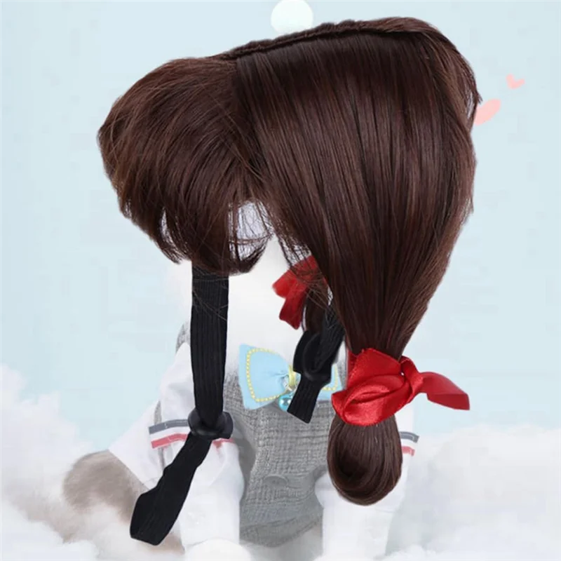 Cute pet wig for Christmas holiday featuring pigtails and red bows for festive pet styling