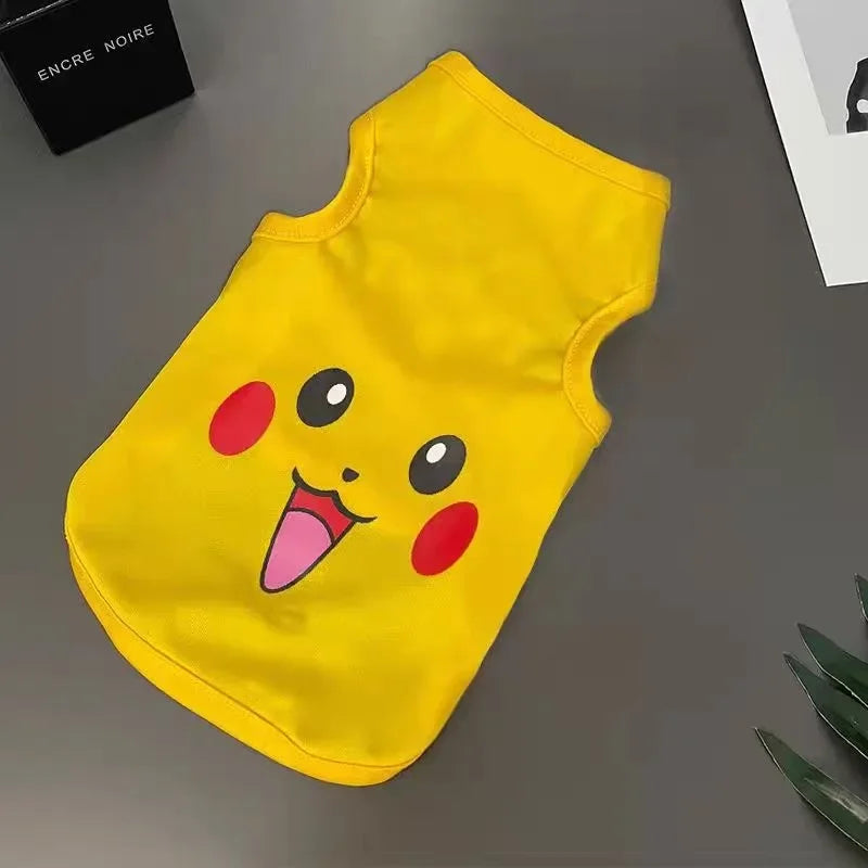 Bright yellow Pikachu dog shirt featuring a cheerful Pikachu face design for pet lovers