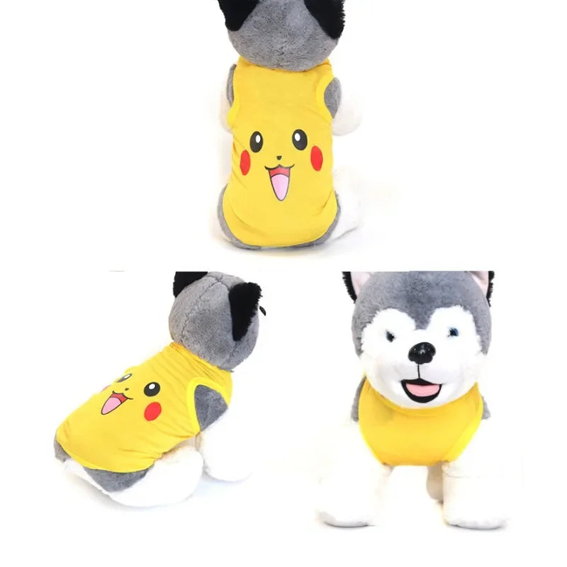 Pikachu dog shirt in yellow featuring an adorable smiley Pikachu design for playful pets