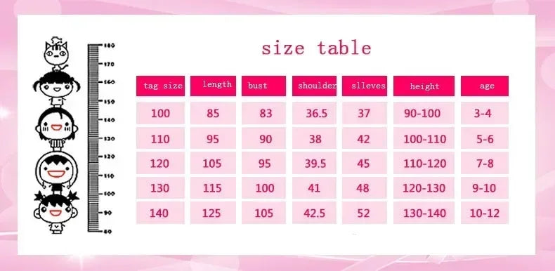 Size chart for kids featuring measurements for Pikachu flannel onesie kids