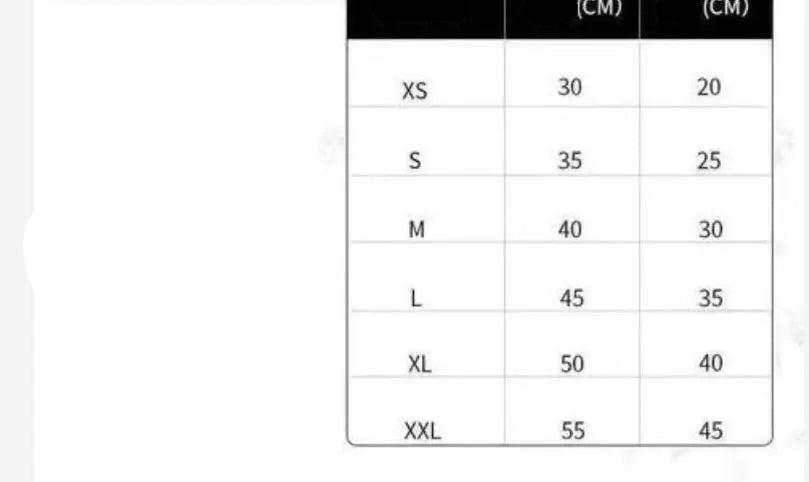 Size chart for Pochita pet outfit for dogs, featuring measurements for various dog sizes