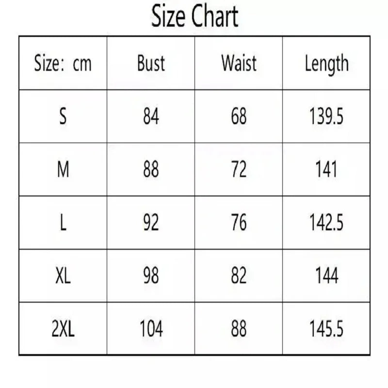 Size chart for Princess Peach costume for women, detailing bust, waist, and length measurements