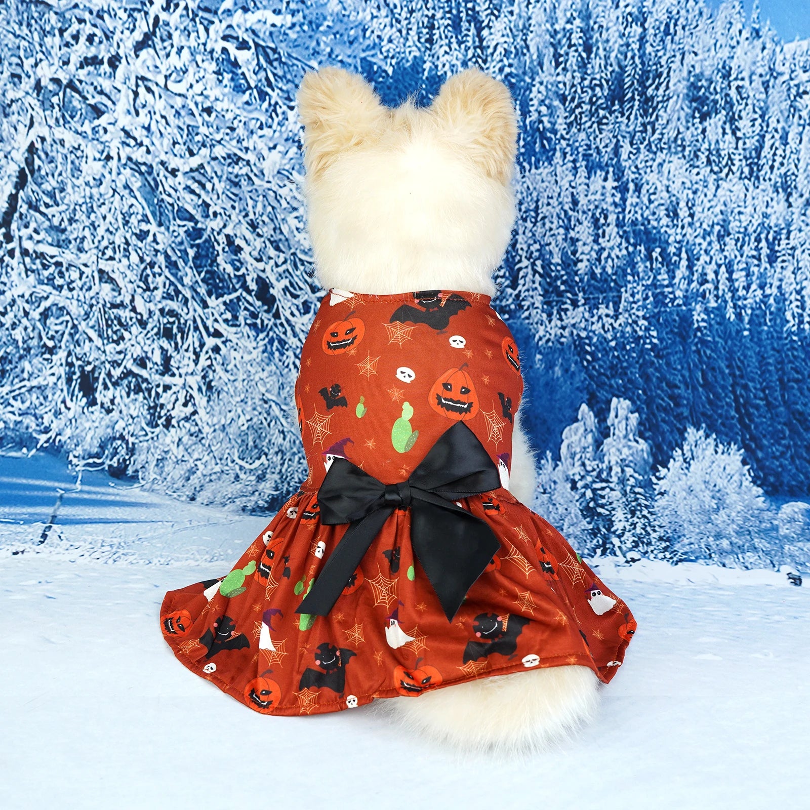 Pumpkin pet skirt for dogs in orange with black cats and pumpkins for Halloween celebrations
