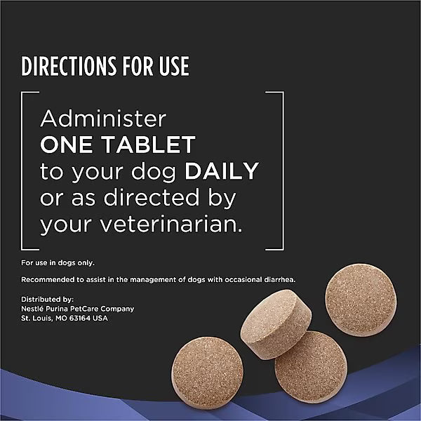 Directions for use of Zoomies & Co dog tablets to administer one tablet daily for dogs