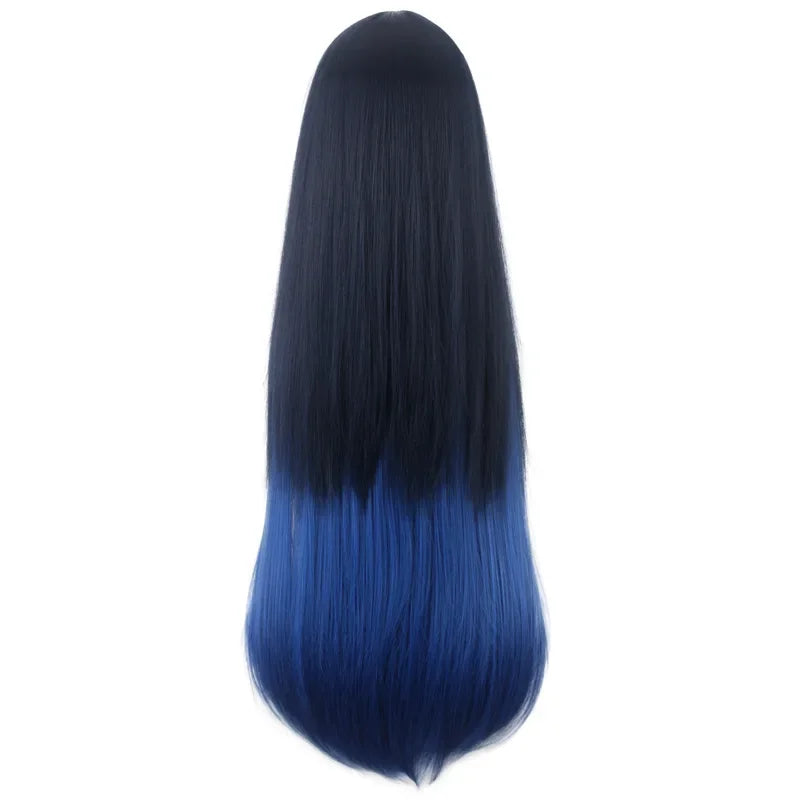 Inosuke costume blue wig featuring a smooth blend of black and blue for a striking look