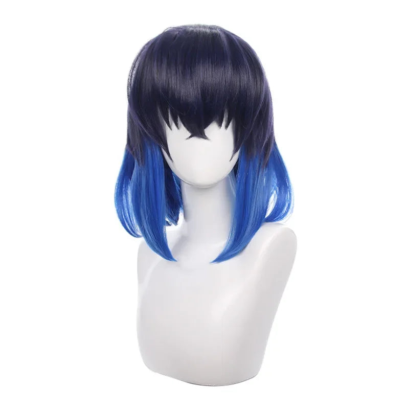 Inosuke costume blue wig and boar mask showing stylish blue gradient hairstyle for cosplay events