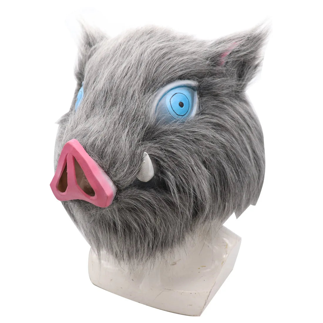 Inosuke costume blue wig and boar mask featuring realistic details for cosplay enthusiasts