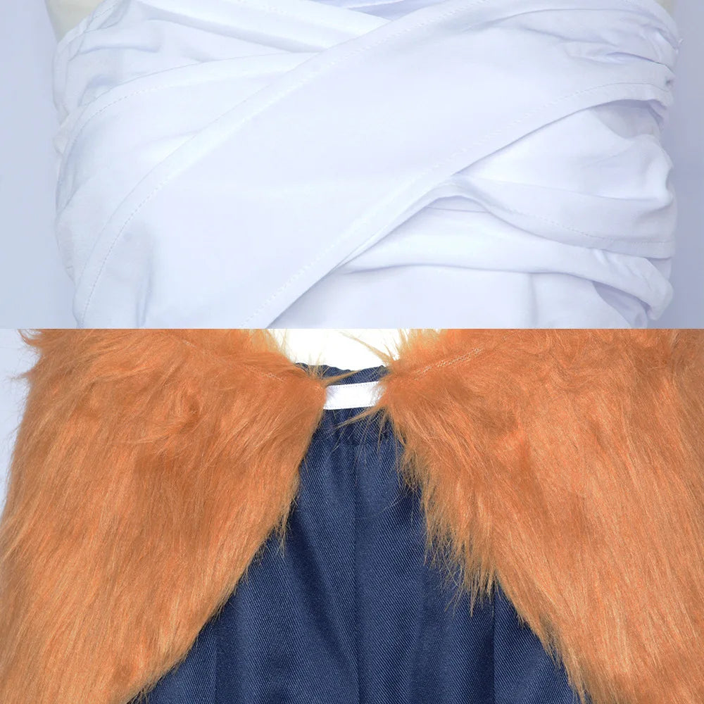 Inosuke costume blue wig and boar mask featuring a unique fur collar design for cosplay enthusiasts