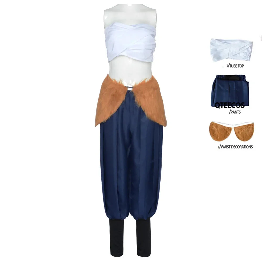 Inosuke costume blue wig and boar mask with tube top and blue pants for cosplay fans