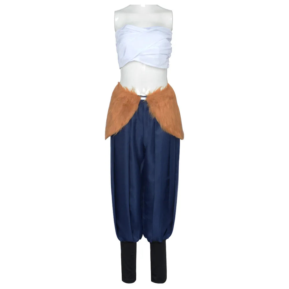 Inosuke costume blue wig and boar mask with faux fur accents and stylish pants