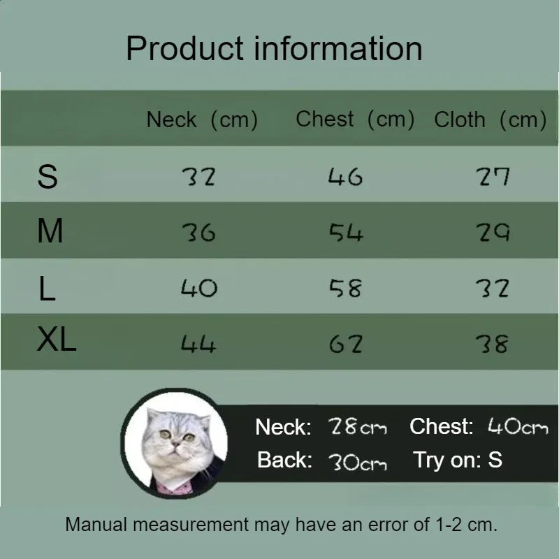 Rengoku pet cosplay costume size chart showing measurements for S, M, L, and XL options