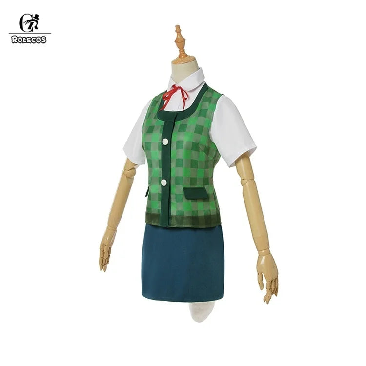 Animal Crossing New Horizons outfit featuring a green checkered vest and blue skirt for cosplay enthusiasts
