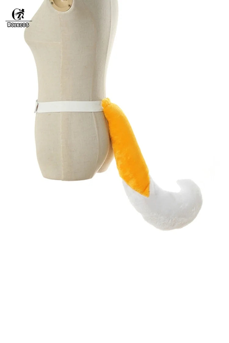 Fluffy Animal Crossing New Horizons outfit tail accessory in white and orange for cosplay and costumes