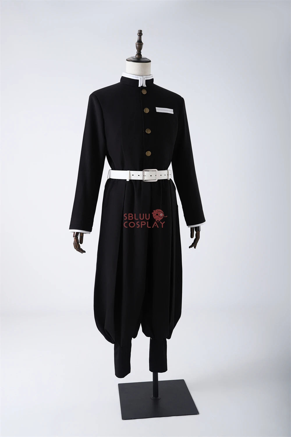 Tanjiro Kamado cosplay costume featuring a black long coat and white belt for anime fans