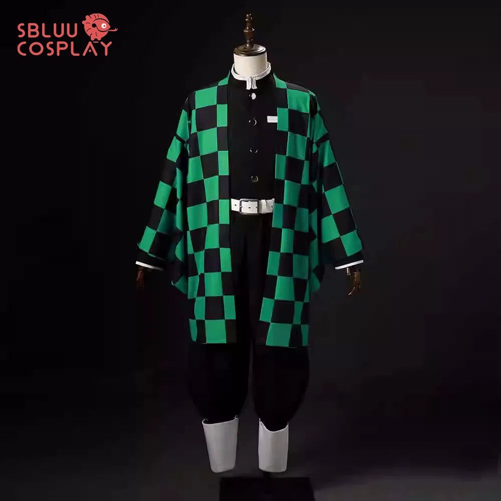 Tanjiro Kamado cosplay costume featuring a checkered green and black design for anime fans