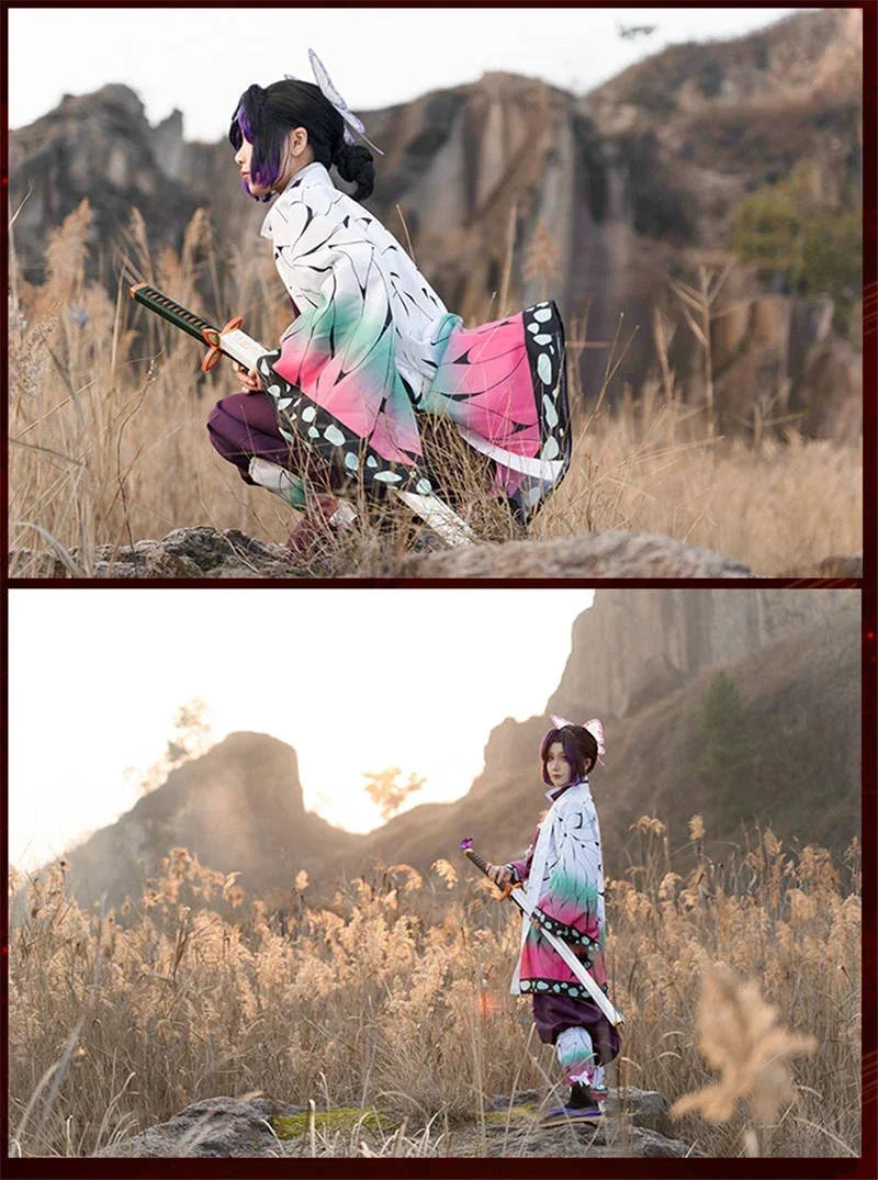 Kids Shinobu cosplay costume for kids with butterfly pattern and sword, perfect for anime fans