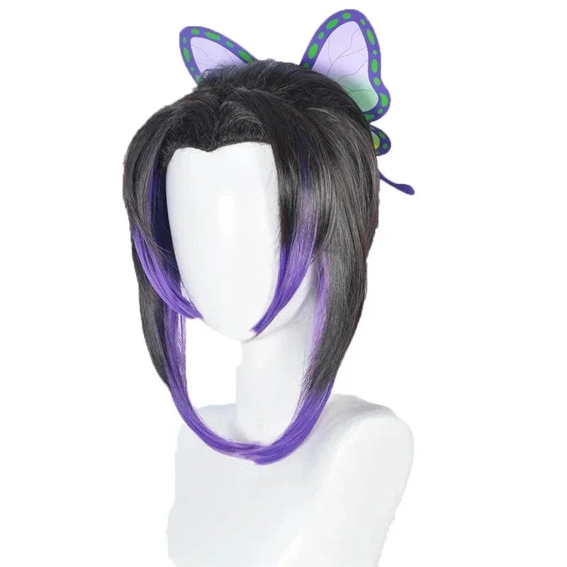Shinobu cosplay costume for kids featuring a stylish wig with butterfly accessories