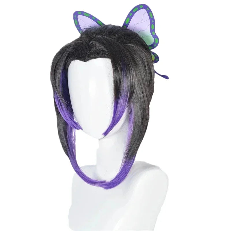Shinobu cosplay costume for kids featuring a stylish wig with butterfly hair clips