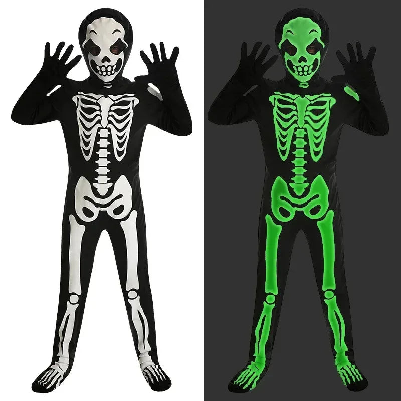 Glow in the dark skeleton costume from Zoomies & Co for Halloween fun and spooky dress-up