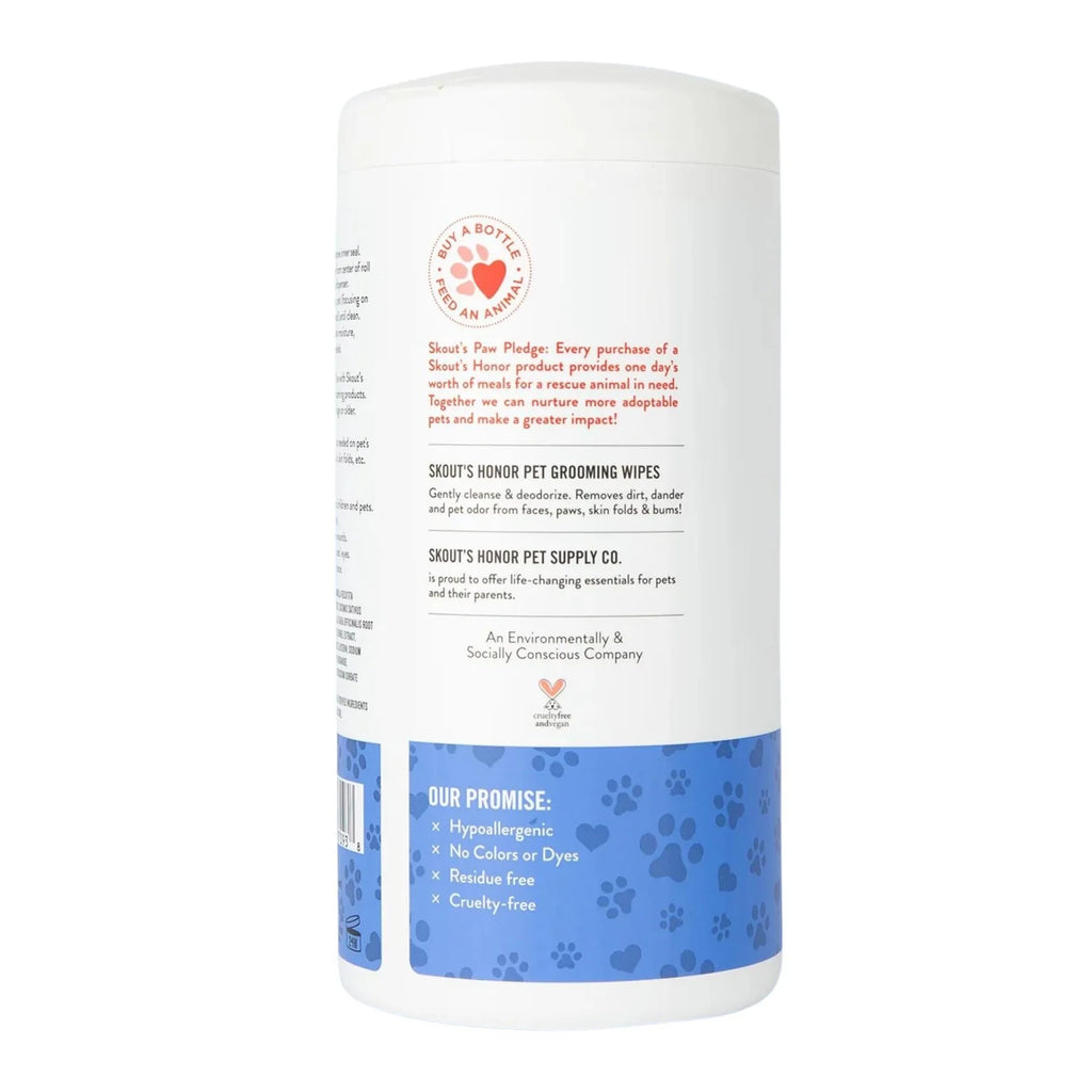 Skouts Honor grooming wipes 80 count container with hypoallergenic and cruelty-free promise