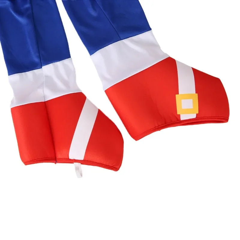 Sonic kids Halloween costume featuring blue and red fabric with signature details for a fun look