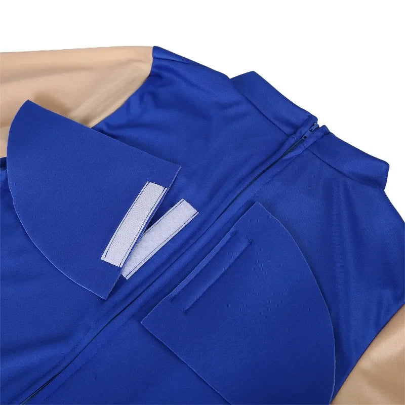 Close-up of Sonic kids Halloween costume showing detailed blue fabric and pockets