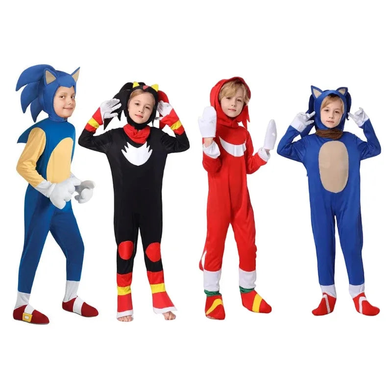 Sonic kids Halloween costume featuring four kids in colorful character outfits for Halloween fun