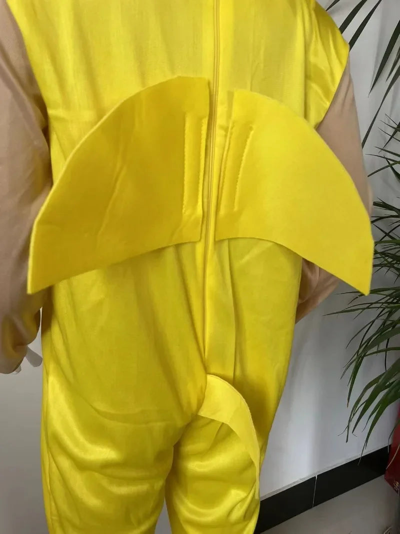 Back view of Sonic kids Halloween costume featuring yellow details and fins