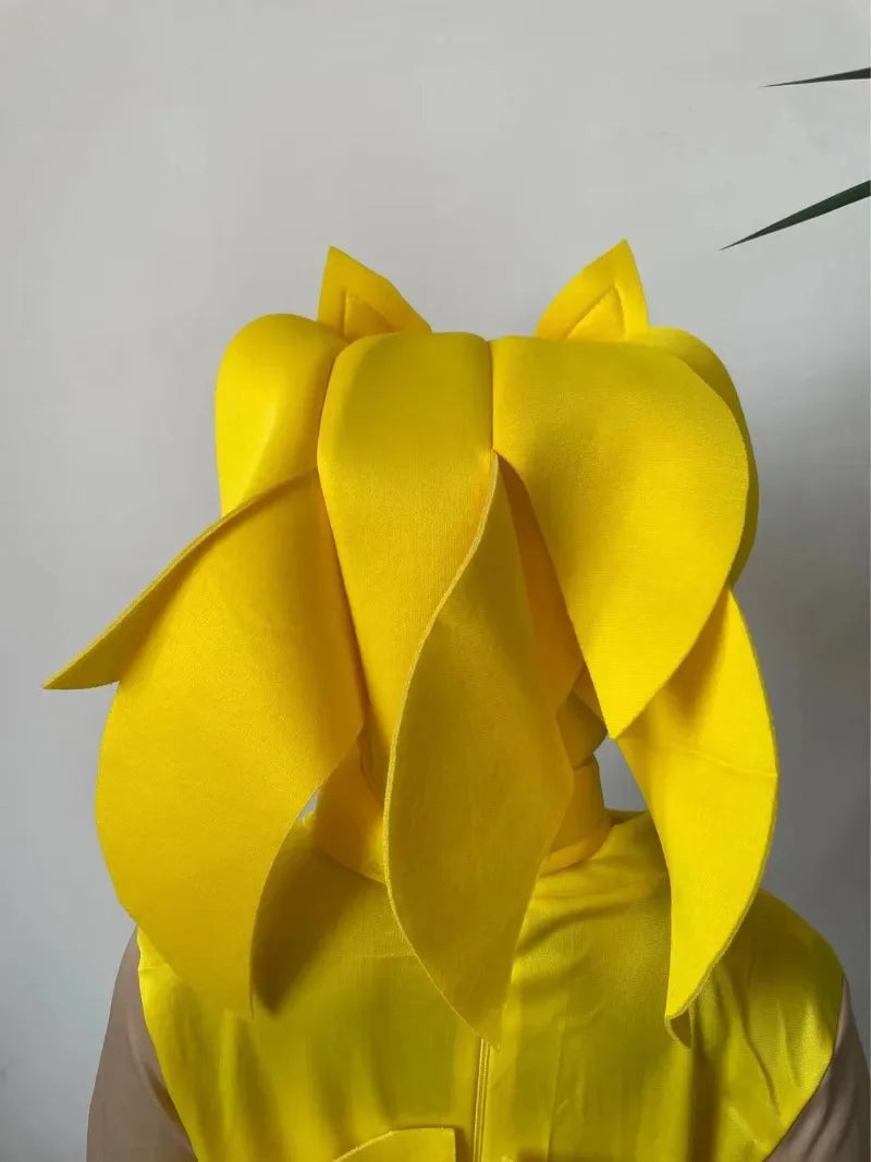 Back view of Sonic kids Halloween costume with vibrant yellow spikes and hood design