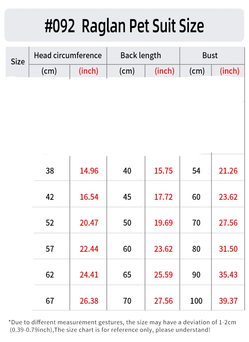 Sizing chart for Zoomies & Co Spider-Man dog costume in various sizes and measurements