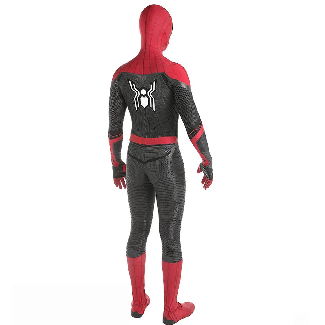 Far From Home Spiderman costume featuring a sleek design with vibrant red and black colors