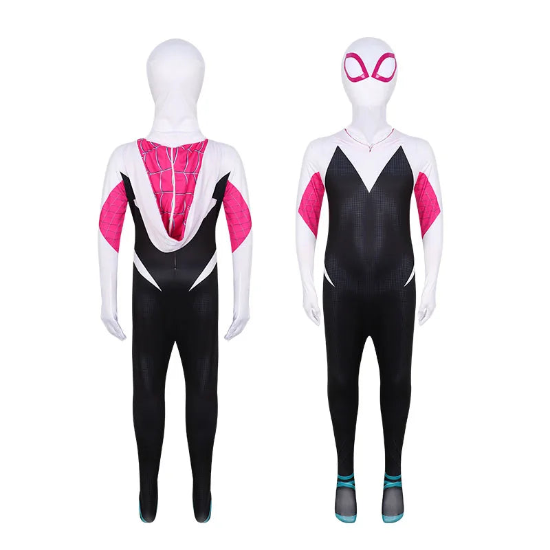 Kids Spiderman Halloween costume with pink and black design for a superhero look