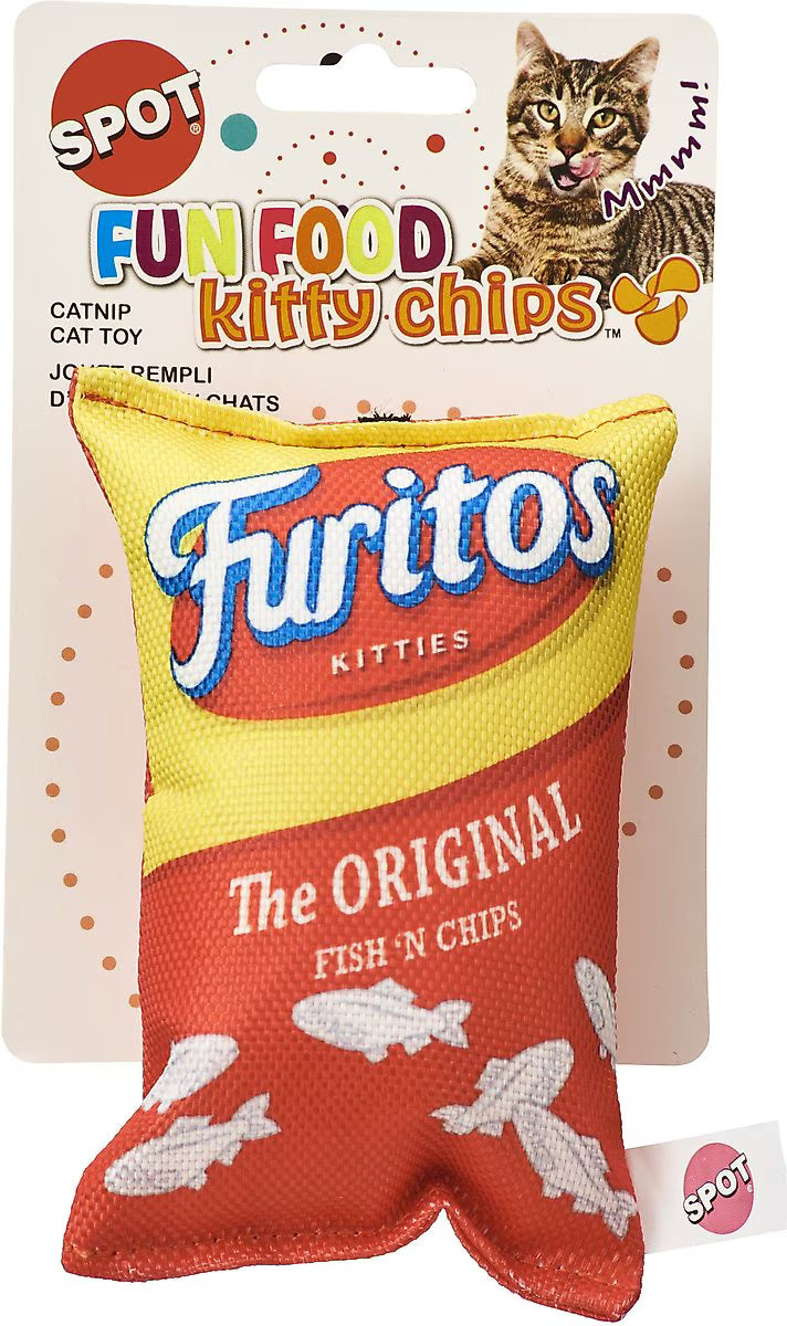 Spot plush cat toy assorted Furitos kitty chips catnip toy designed like a fish and chips bag