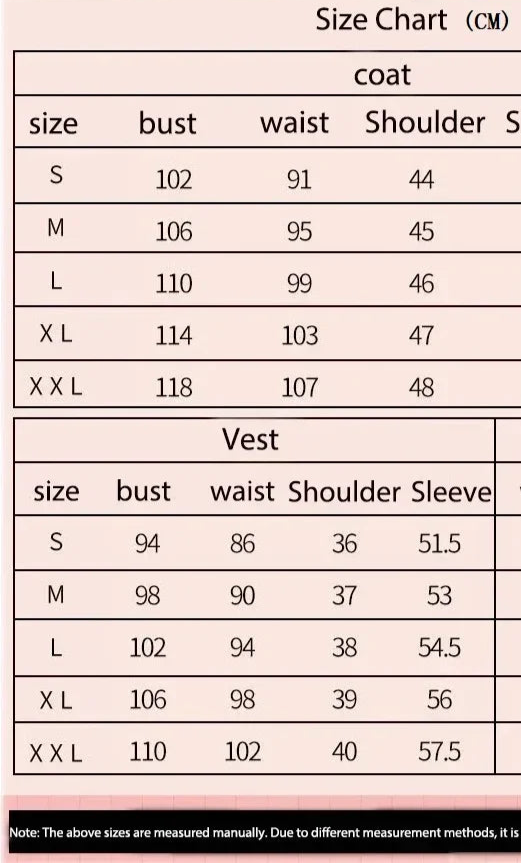 Zoomies & Co Spy x Family Twilight outfit for men including coat, vest, and trousers size chart