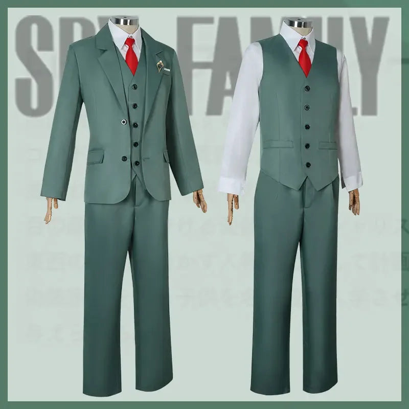 Spy x Family Twilight outfit for men features a stylish gray suit with vest and red tie