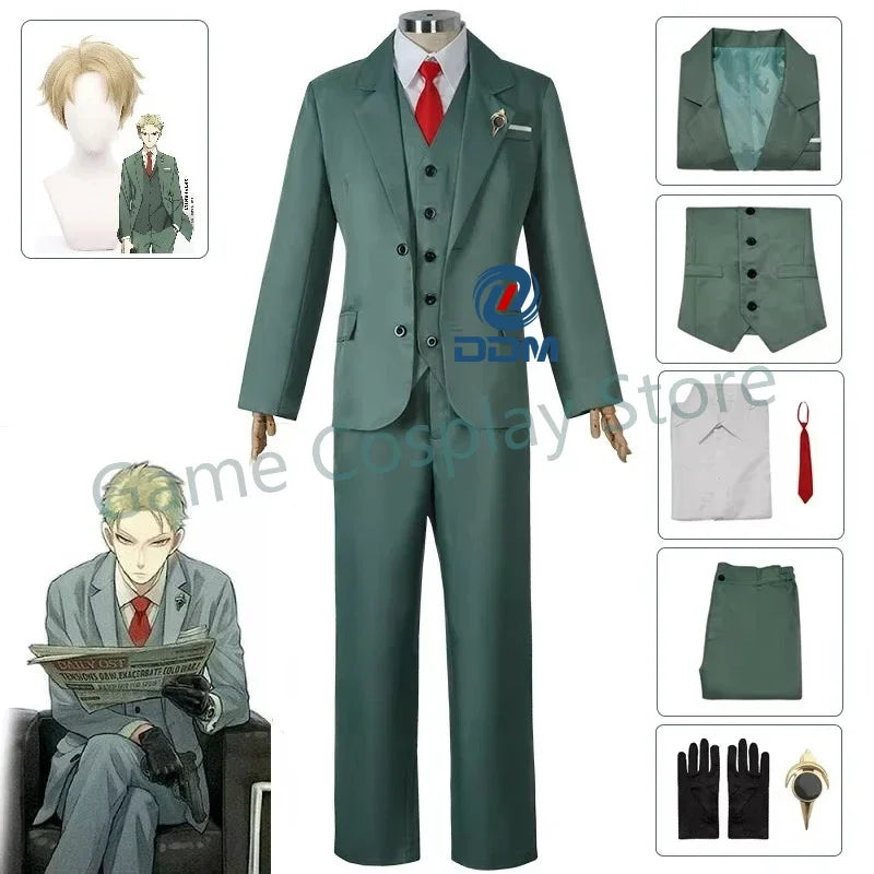 Spy x Family Twilight outfit for men featuring a stylish green suit with vest and accessories