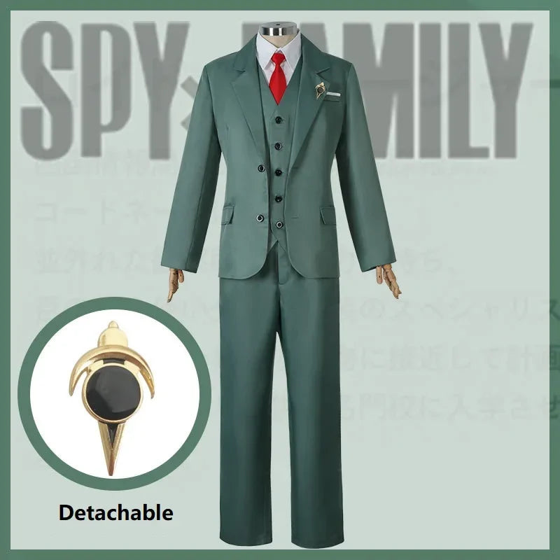 Spy x Family Twilight outfit for men featuring a green suit, red tie, and detachable accessory